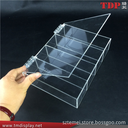 customized high polished divided clear acrylic storage box with hinged lid